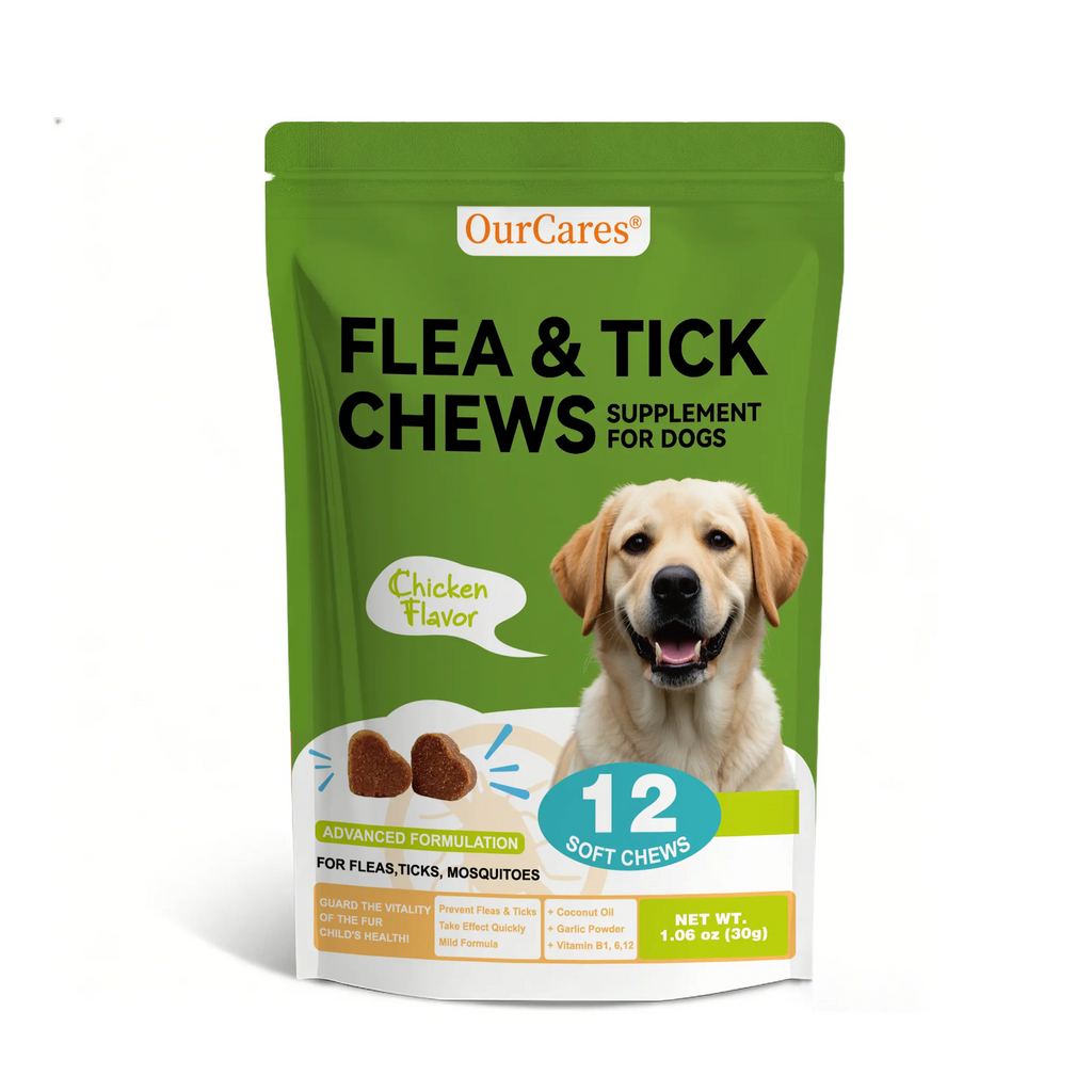 OURCARES Flea & Tick Prevention Support Chews for Dogs – Nutritional Supplement, Not a Treatment – 120Count, Plant-Based Chicken Flavor with Probiotics, Coconut Oil, Flaxseed & Fish Oil – For All Breeds and Ages