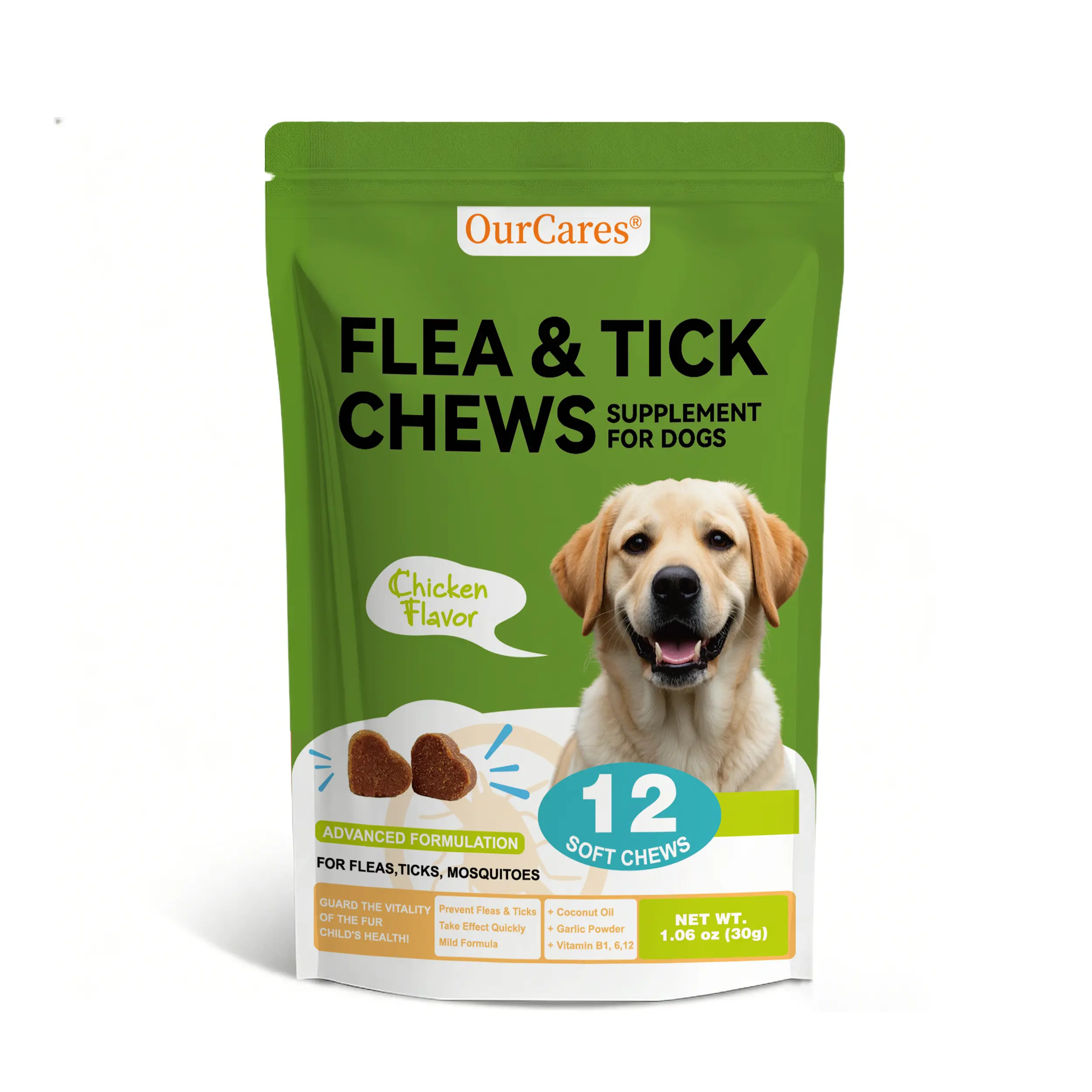 OURCARES Flea & Tick Prevention Support Chews for Dogs – Nutritional Supplement, Not a Treatment – 120Count, Plant-Based Chicken Flavor with Probiotics, Coconut Oil, Flaxseed & Fish Oil – For All Breeds and Ages