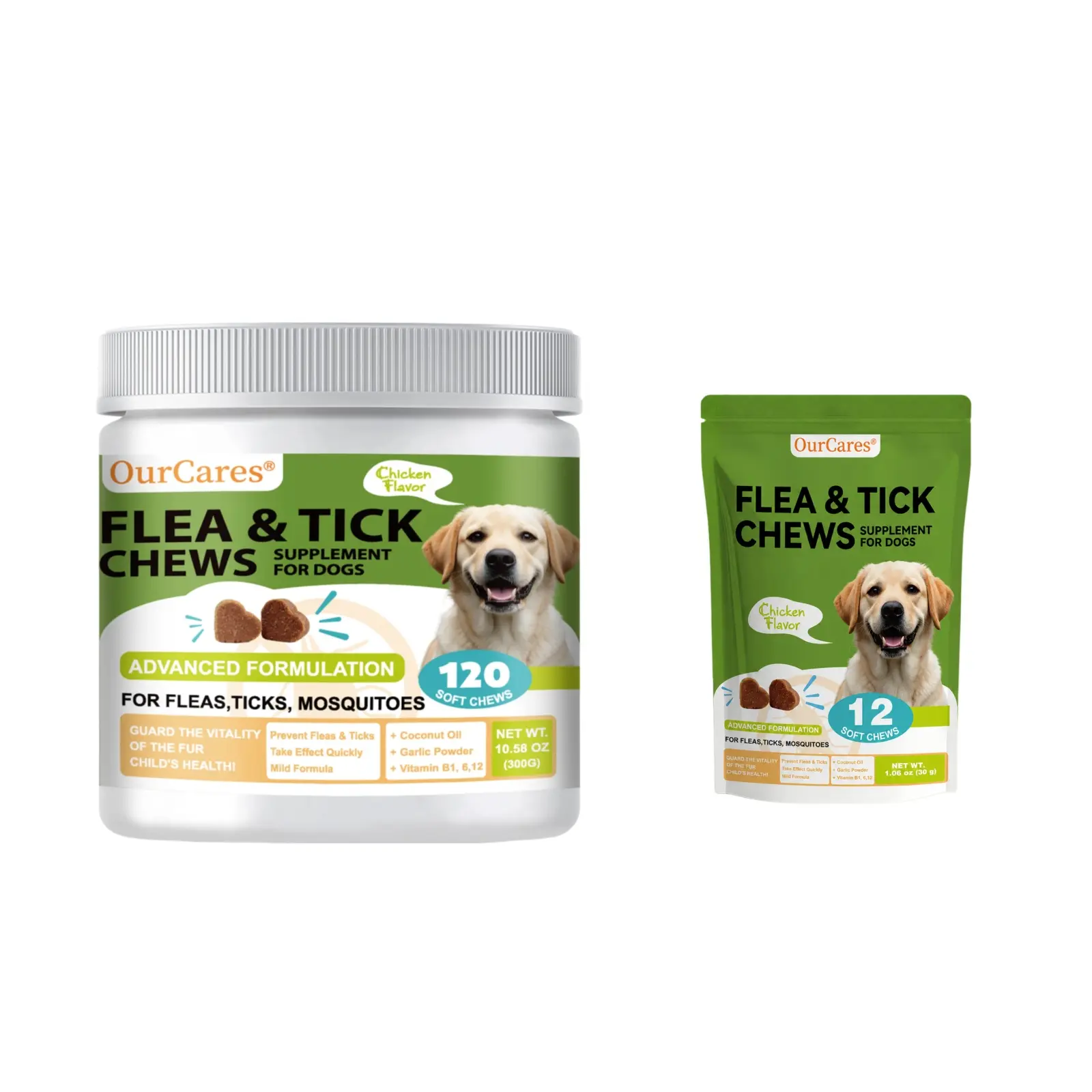 OURCARES Flea & Tick Prevention Support Chews for Dogs – Nutritional Supplement, Not a Treatment – 120Count, Plant-Based Chicken Flavor with Probiotics, Coconut Oil, Flaxseed & Fish Oil – For All Breeds and Ages