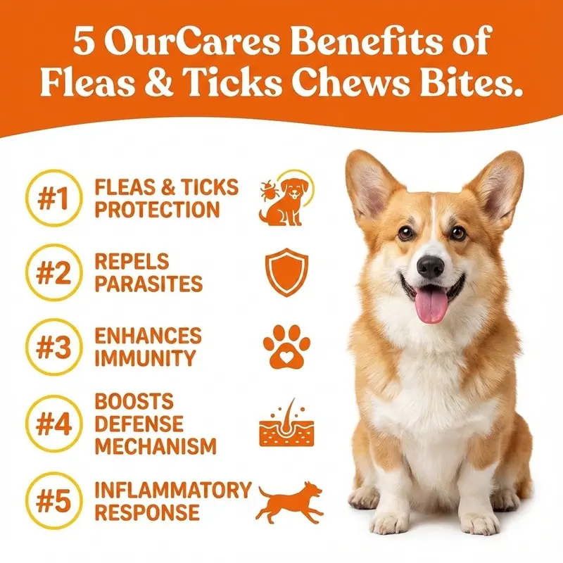 OURCARES Flea & Tick Prevention Support Chews for Dogs – Nutritional Supplement, Not a Treatment – 120Count, Plant-Based Chicken Flavor with Probiotics, Coconut Oil, Flaxseed & Fish Oil – For All Breeds and Ages
